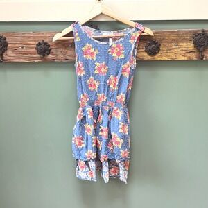 435 by Matilda Jane Girls Blue Floral Polka Dot High Low Tiered Dress Size 12